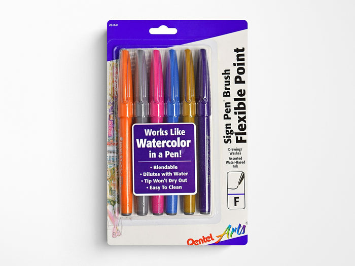 Pentel Sign Pen Brush - Set of 6 Fashion Colors