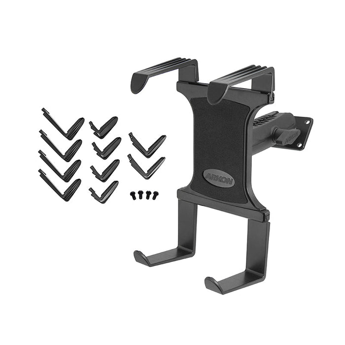 The Portable Mobile Printer Car Truck Drill Base Mount securely holds Zebra, Epson, or Brother printers with interchangeable grips, sturdy rectangular backing, and large bottom arms for stable support.