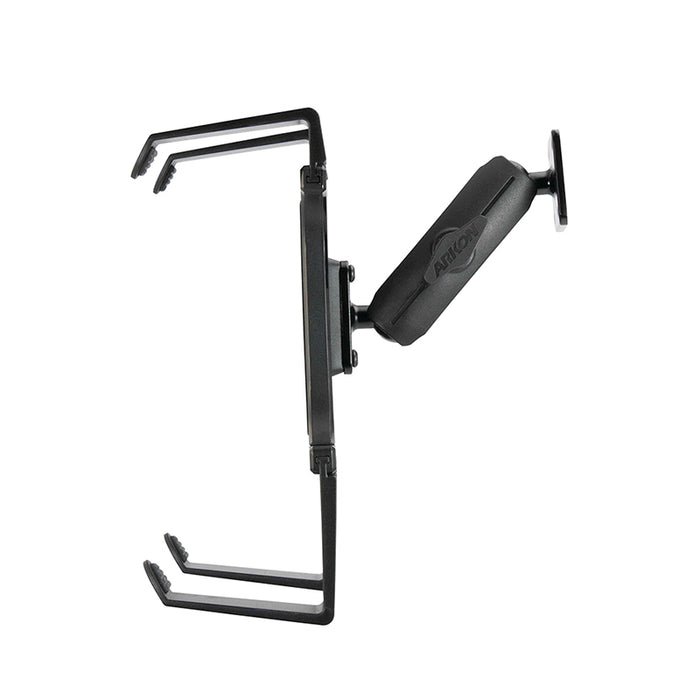 The Portable Mobile Printer Car Truck Drill Base Mount for Zebra, Epson, and Brother Printers is shown from the side with a clamp-style grip and central mounting arm—also functions as a compact, adjustable bike phone holder.