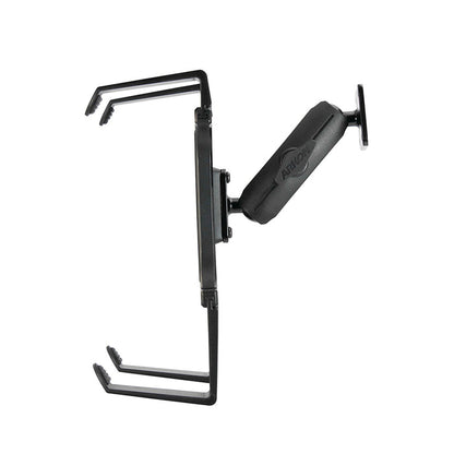 The Portable Mobile Printer Car Truck Drill Base Mount for Zebra, Epson, and Brother Printers is shown from the side with a clamp-style grip and central mounting arm—also functions as a compact, adjustable bike phone holder.