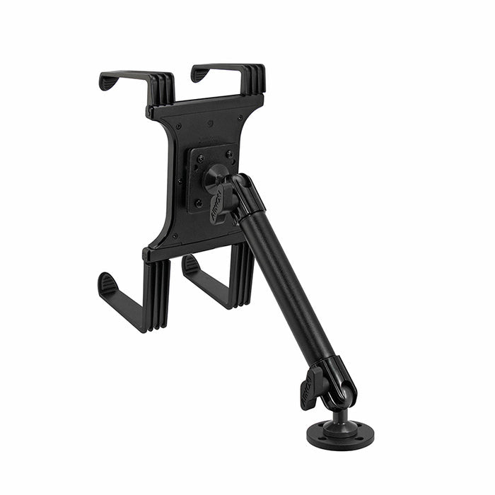 The Portable Mobile Printer Car & Truck Mount with Drill Base securely holds Zebra, Epson, and Brother printers in vehicles, featuring adjustable arms and a stable design for reliable use in cars or trucks.