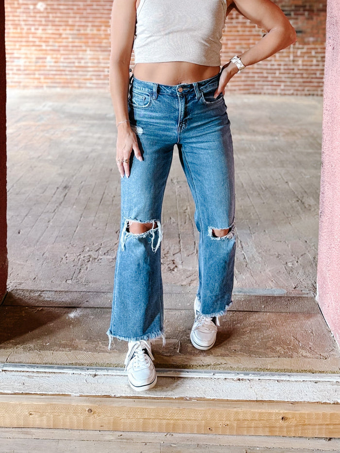 Punctual High Rise Wide Leg Jeans, Medium Wash