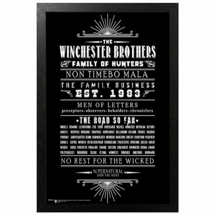 Pyramid America Super Natural - Winchester Brothers-Letters 11" x 17" Wall Framed