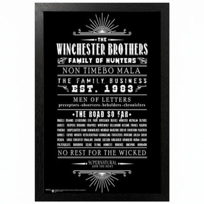Pyramid America Super Natural - Winchester Brothers-Letters 11" x 17" Wall Framed