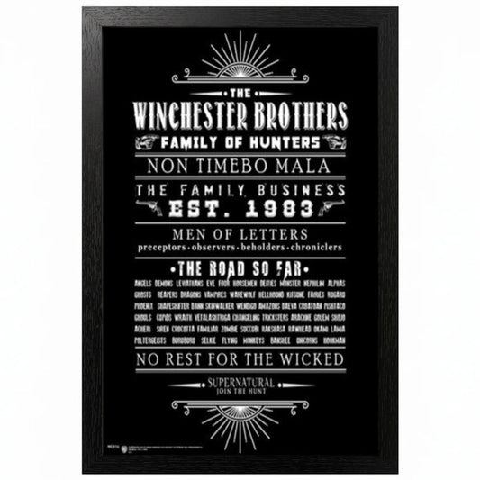 Pyramid America Super Natural - Winchester Brothers-Letters 11" x 17" Wall Framed
