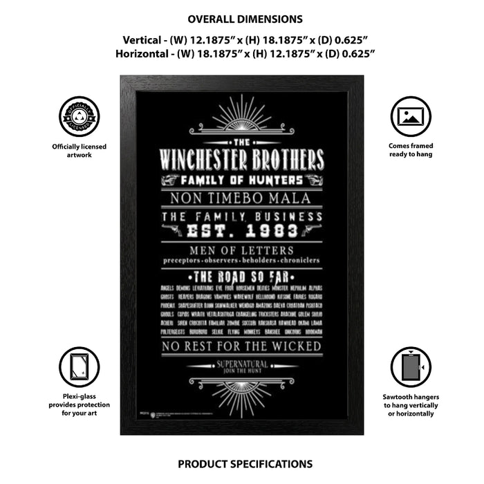 Pyramid America Super Natural - Winchester Brothers-Letters 11" x 17" Wall Framed