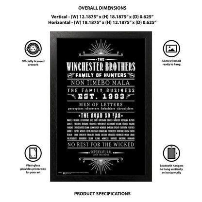 Pyramid America Super Natural - Winchester Brothers-Letters 11" x 17" Wall Framed