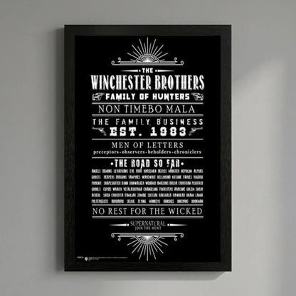 Pyramid America Super Natural - Winchester Brothers-Letters 11" x 17" Wall Framed