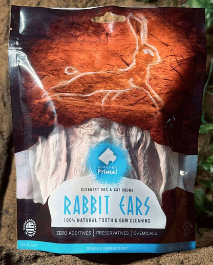 Rabbit Ears Natural 1 Ingredient - Furever Primal - Bag of 15 Dog/Cat Chew - Dog.Dog.Cat.