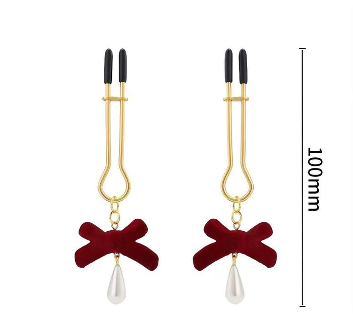 Red Bow And Teardrop Tweezer Nipple Clamps