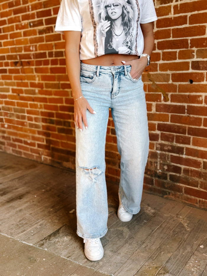 Rediscover High Rise Tummy Control Wide Leg Jeans, Light Wash