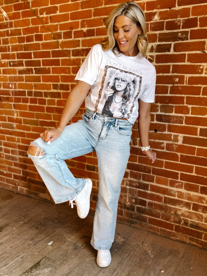 Rediscover High Rise Tummy Control Wide Leg Jeans, Light Wash