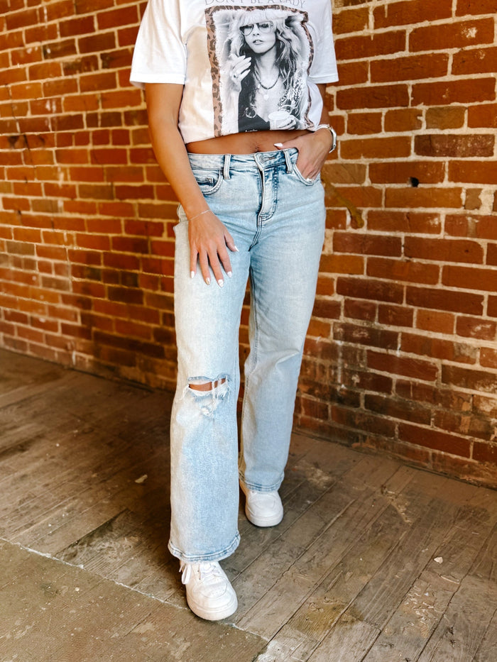 Rediscover High Rise Tummy Control Wide Leg Jeans, Light Wash