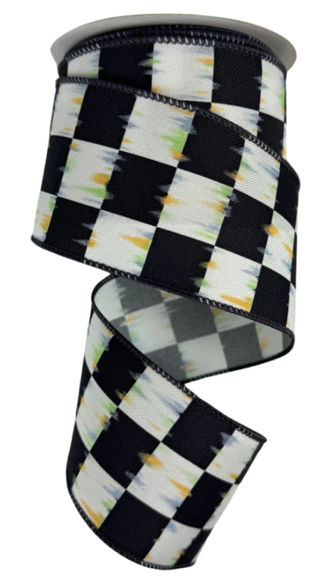 Reliant Ribbon Checkered Ribbon, Black/White, 2.5 Inch x 10-Yard