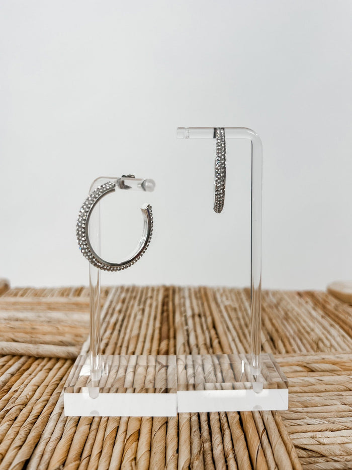Rhinestone Hoop Earrings, Silver