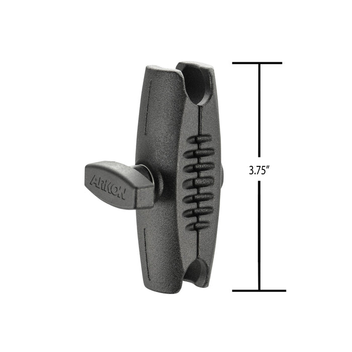 The Robust™ Series 3.75 inch Metal Shaft Arm—25mm compatible—is shown upright beside a vertical ruler to highlight its height, offering a solid custom mounting solution with durable construction.
