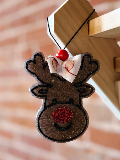 Rudolph Reindeer Car Freshie, Sweater Weather, White Bow