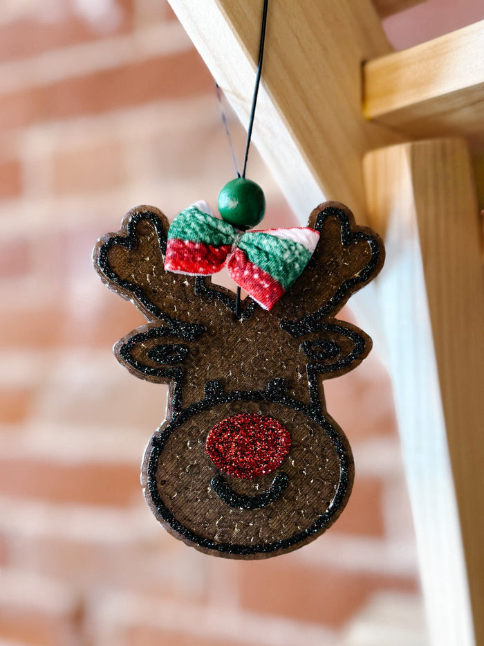 Rudolph Reindeer Car Freshie, Sweater Weather Stripe Bow