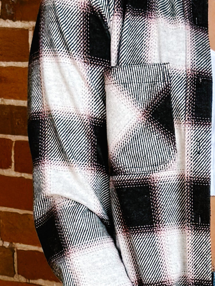 Saja Button Up Plaid Shirt, WhiteRoseBlack