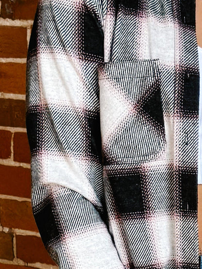 Saja Button Up Plaid Shirt, WhiteRoseBlack