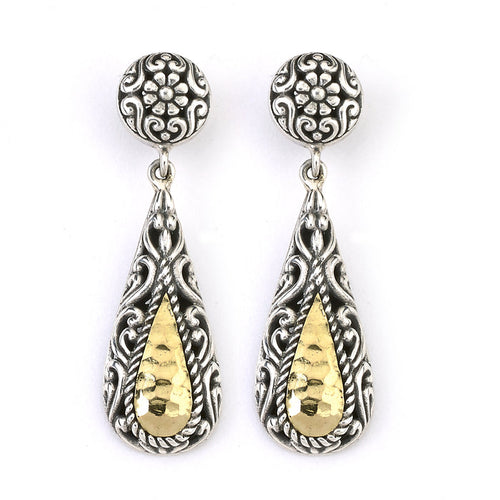Samuel B Sterling Silver and 18K Yellow Gold Hammered Design Teardrop Earrings