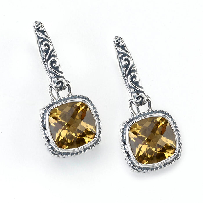 Samuel B Sterling Silver Balinese Floral Design Citrine Earrings