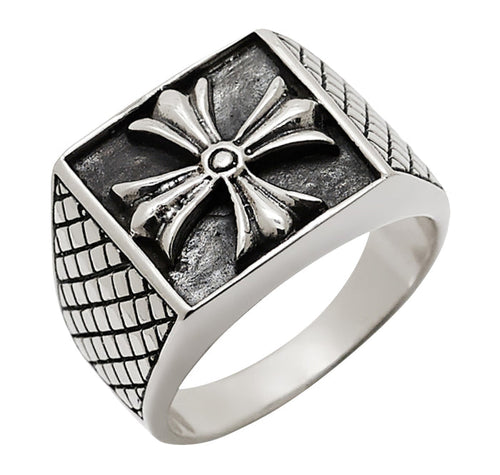 Samuel B Sterling Silver Checker Design Cross Men's Ring