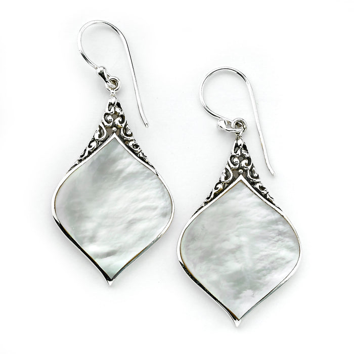 Samuel B Sterling Silver Mother-of-Pearl Balinese Design Drop Earrings