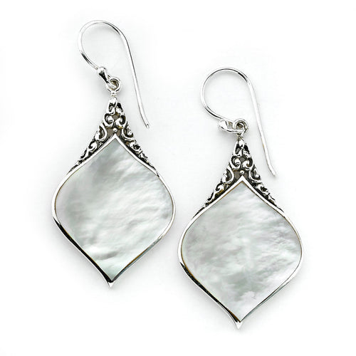Samuel B Sterling Silver Mother-of-Pearl Balinese Design Drop Earrings