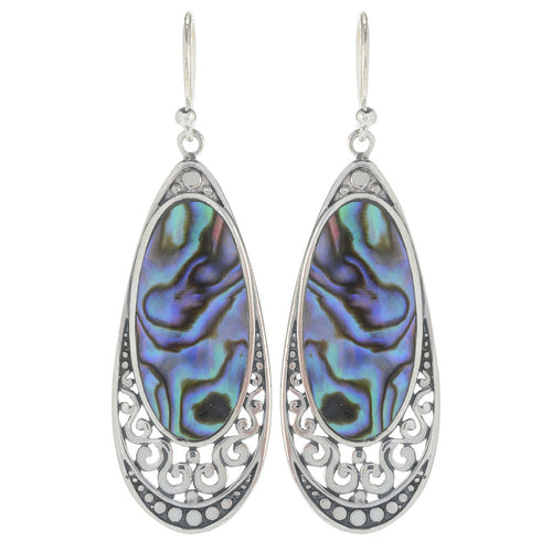 Samuel B. Sterling Silver Balinese Design Oval Abalone Drop Earrings.