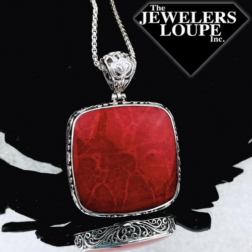 Samuel B. Sterling Silver Square Coral Pendant