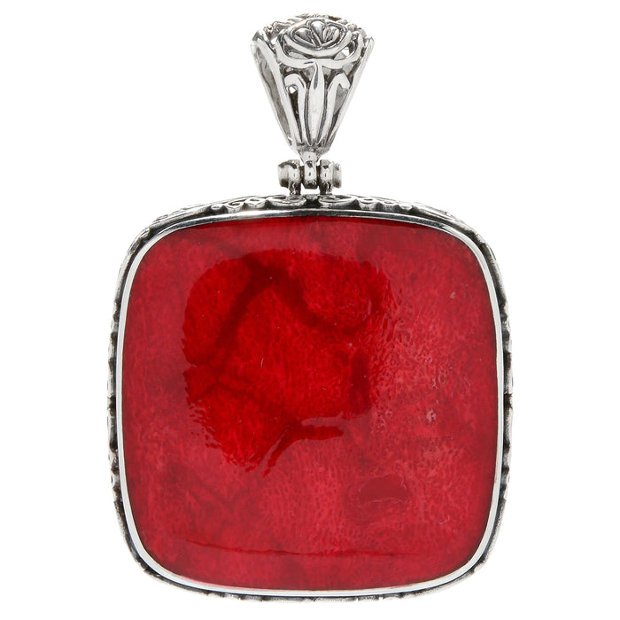 Samuel B Sterling Silver Balinese Design Square Coral Pendant