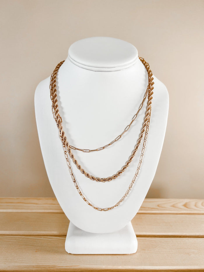 Scottie Triple Chain Necklace, Matte Gold