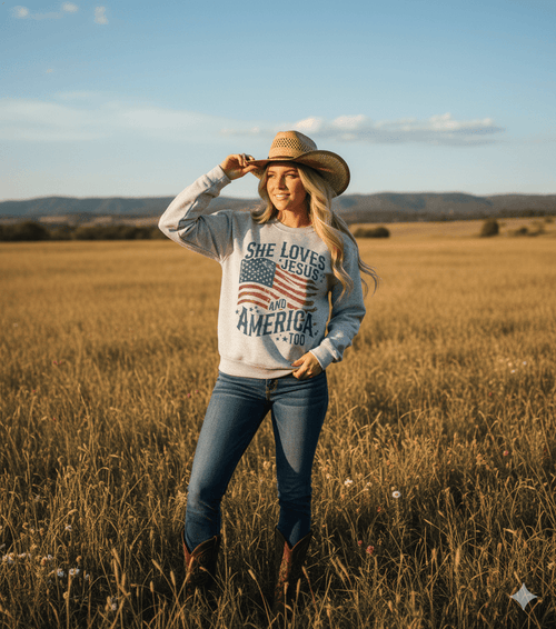 She Loves Jesus & America SweatshirtAshS