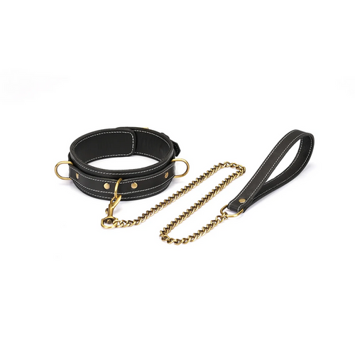 Shogun Thick Leather Collar with Leash