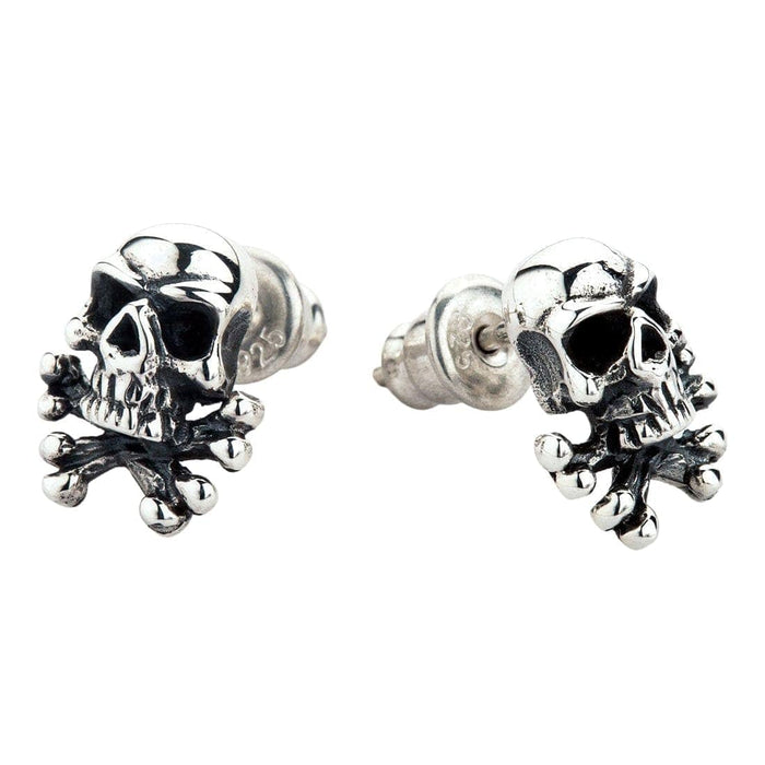 Pair of 925 sterling silver gothic skull earrings with butterfly backs