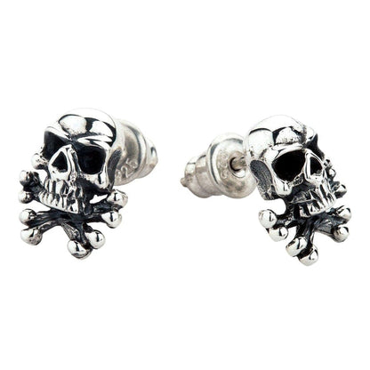 Pair of 925 sterling silver gothic skull earrings with butterfly backs