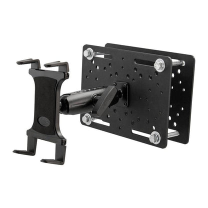 The Slim-Grip® Overhead Guard Forklift Tablet Mount with 5 Shaft features a rugged holder with a mounting plate and multiple screw holes for secure wall or surface attachment—ideal as a warehouse tablet holder—shown on a white background.
