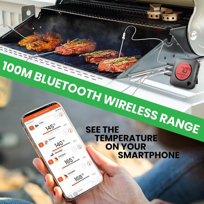 Smart Bluetooth Bbq Grill Thermometer - Digital Display, Wireless Remote Alert Ios Android Phone