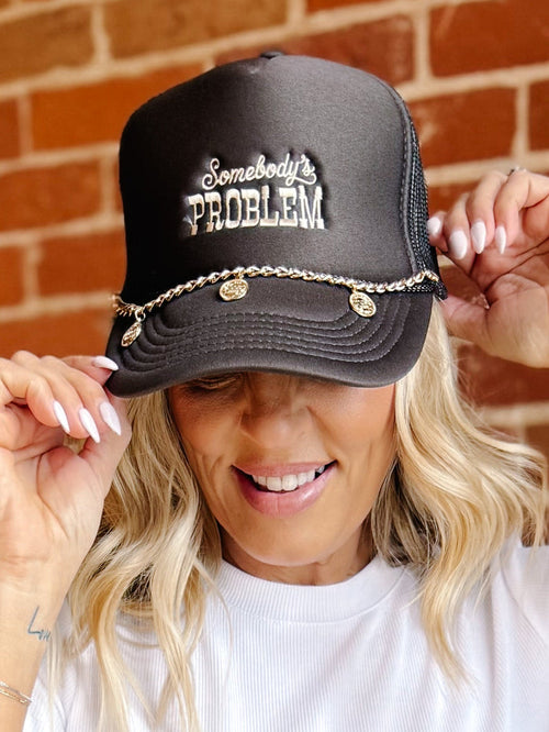 Somebodys Problem Trucker Hat, Brown