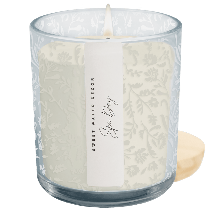 Spa Day Soy Candle - Blue Tinted Glass Jar - 12 oz - Sweet Water Decor - Candles