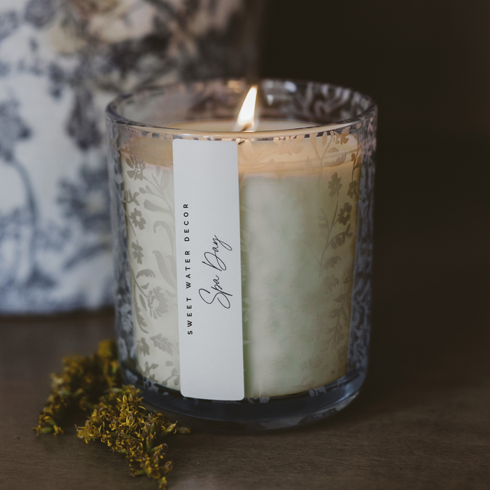 Spa Day Soy Candle - Blue Tinted Glass Jar - 12 oz - Sweet Water Decor - Candles