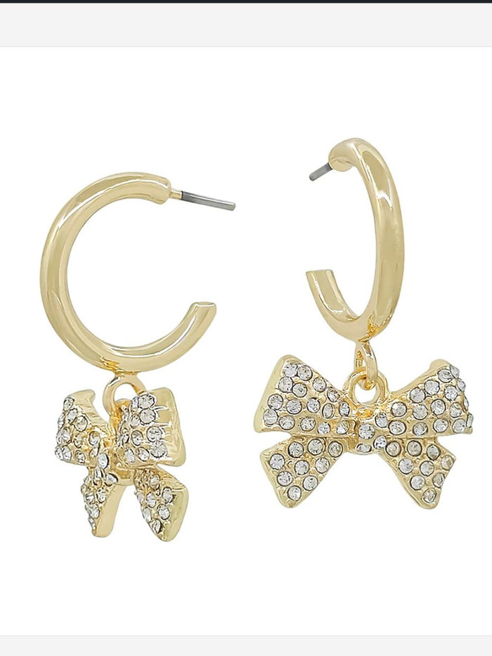 Sparkle Bow Hoop Earrings, Gold