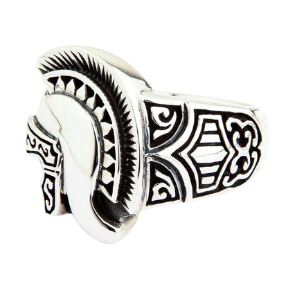 The side view of the heavy 27-gram silver warrior ring