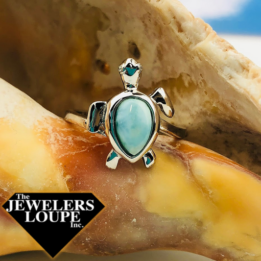 Sterling Silver Larimar Sea Turtle Ring