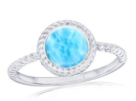 Sterling Silver, Round Larimar Rope Design Ring size 6