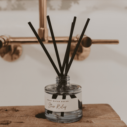 Stress Relief Blue Tinted Glass Jar Reed Diffuser - Sweet Water Decor - Reed Diffusers