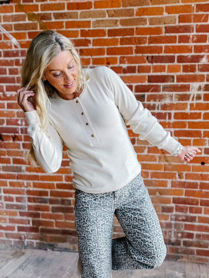 Tana Easy Button Waffle Henley Long Sleeve Top by Thread & Supply