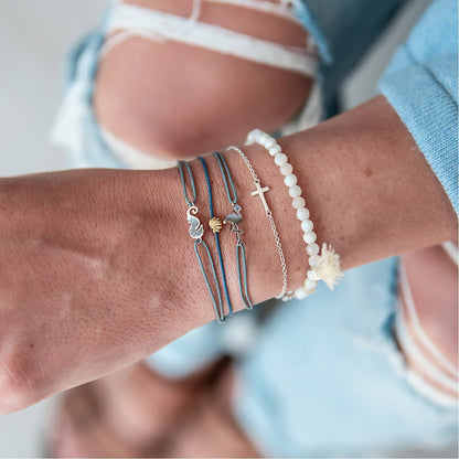 Textil Armband grau Seepferdchen silber