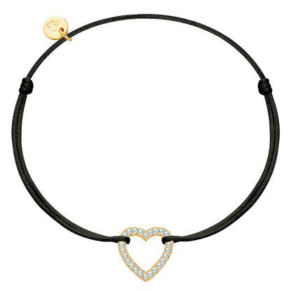 Textil Armband schwarz HERZ mit Zirkonia gold
